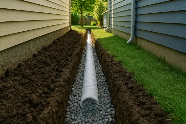 a pipe laying on gravel in a ditch from EZ French Drain Installation in Arlington, TX - Arlington TX
