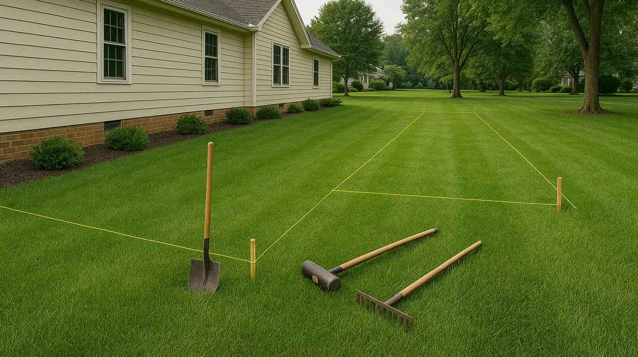 the marks where a french drain will be installed from EZ French Drain Installation in Fort Worth, TX - Driveway Landscaping