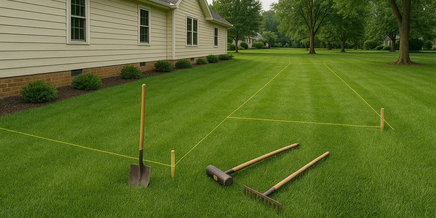 the marks where a french drain will be installed from EZ French Drain Installation in Fort Worth, TX - Driveway Landscaping
