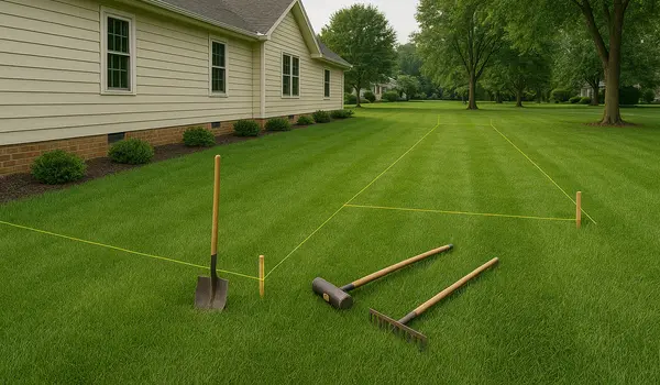 the marks where a french drain will be installed from EZ French Drain Installation in Fort Worth, TX - Driveway Landscaping