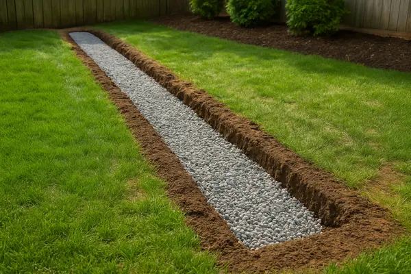 a gravel-filled ditch from EZ French Drain Installation in Fort Worth, TX - French Drain Design a gravel-filled ditch from EZ French Drain Installation in Fort Worth, TX - French Drain Design