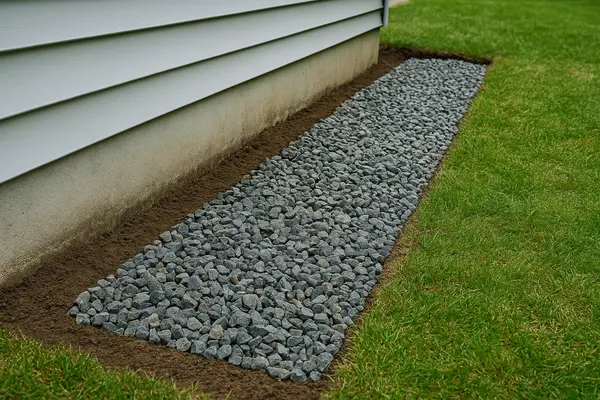 a gravel-filled ditch from EZ French Drain Installation in Fort Worth, TX - French Drain Replacement a gravel-filled ditch from EZ French Drain Installation in Fort Worth, TX - French Drain Replacement