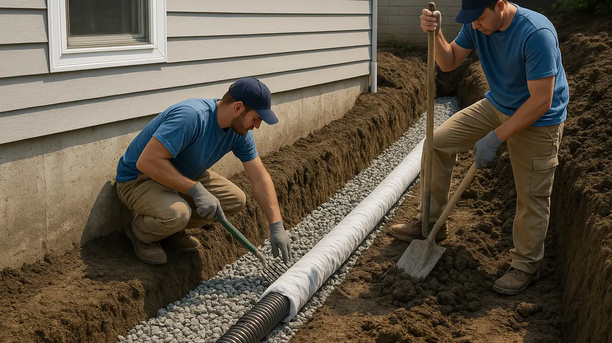 2 contractos working on a french drain project from EZ French Drain Installation in Grapevine, TX - Grapevine TX