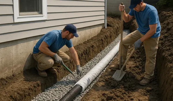 2 contractos working on a french drain project from EZ French Drain Installation in Grapevine, TX - Grapevine TX