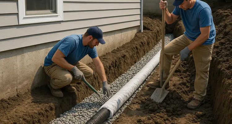 2 contractos working on a french drain project from EZ French Drain Installation in Grapevine, TX - Grapevine TX