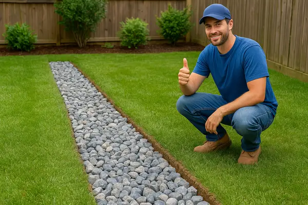 a french drain contractor smiling and giving a thumbs up from EZ French Drain Installation in Grapevine, TX - Grapevine TX