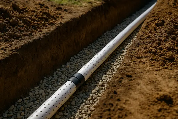 a perforated pipe inside a ditch for a french drain project from EZ French Drain Installation in North Richland Hills, TX - North Richland Hills TX