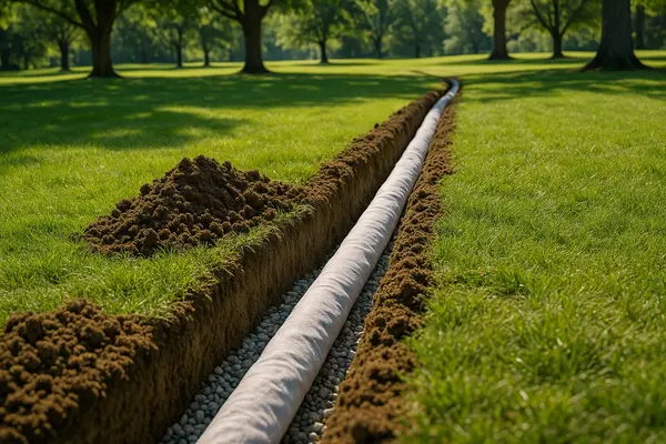 a large ditch with a large pipe in it from EZ French Drain Installation in Fort Worth, TX - Outdoor Draignage Solutions