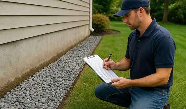 a french drain contractor writting on a clipboard  from EZ French Drain Installation in Fort Worth, TX - Residential French Drain